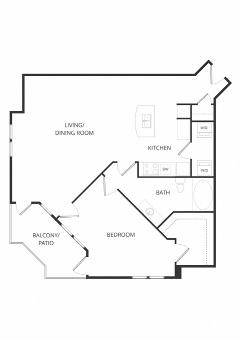 Floor plan for 1 bed, 1 bath, 887 sqft
